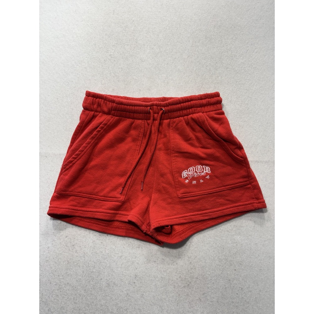 Rue21 Sweat Shorts Juniors M Red Fleece Elastic Waist Good Vibes Graphic Casual